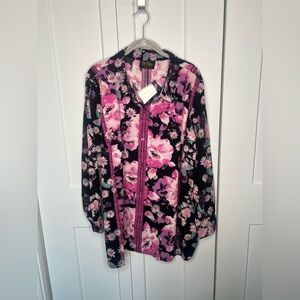Bob Mackie Wearable Art NWT Pink Black Floral Button Down Blouse Women’s Plus 2X